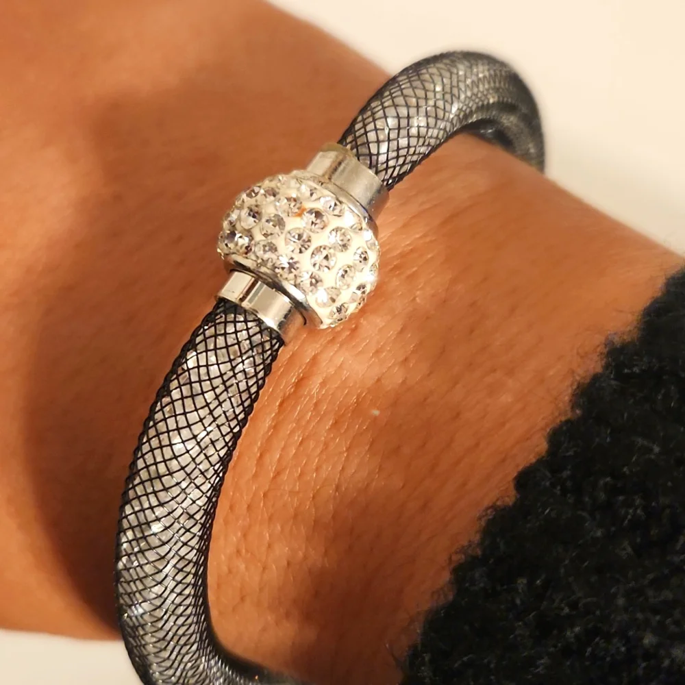 Silver and Black Mesh Bracelet
